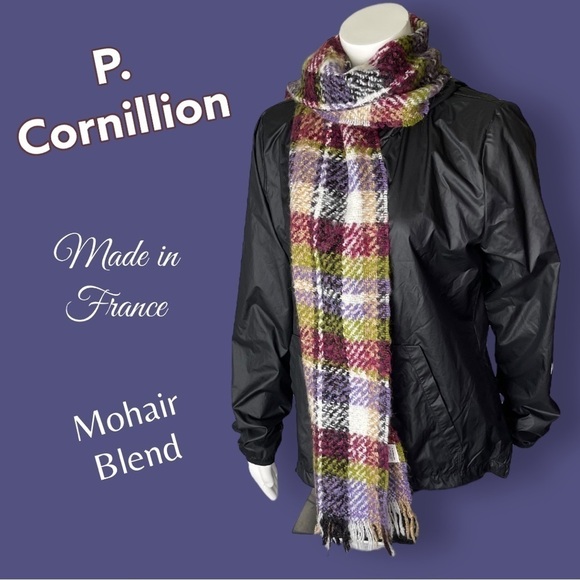 Made in France P. Cornillon Mohair Blend Plaid Scarf - Picture 1 of 13